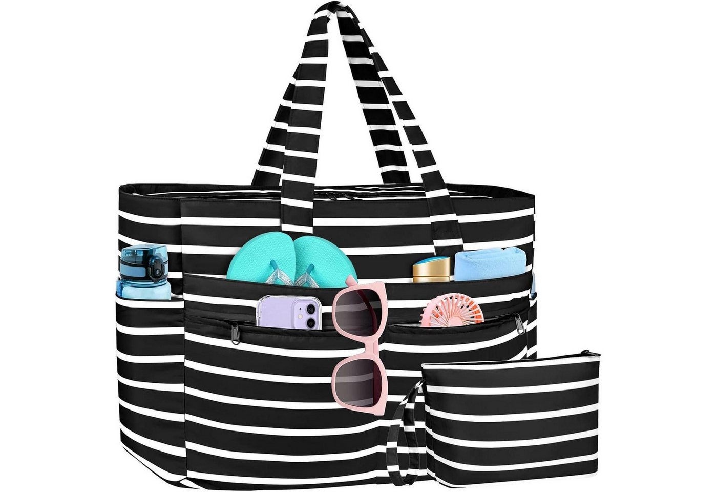 LuxusKollektion Strandtasche Strandtasche XXL Wasserfest mit Reißverschluss, Faltbar, 13 Taschen von LuxusKollektion