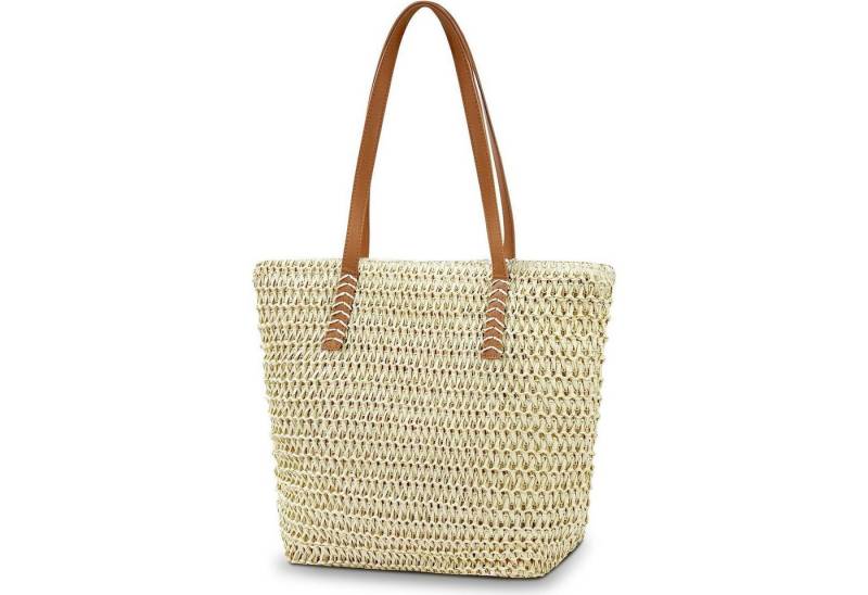LuxusKollektion Strandtasche Strohtasche Damen groß, Stroh Handtasche mit Reißverschluss und von LuxusKollektion