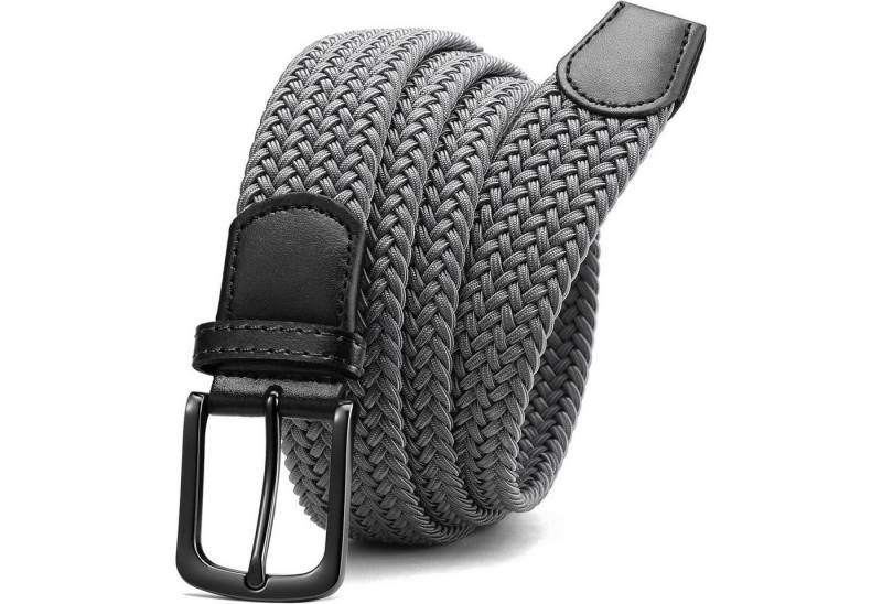 LuxusKollektion Stretchgürtel Gürtel Stretch Flecht 35mm Herren Grau 95-100cm Gesamtlänge 115cm von LuxusKollektion