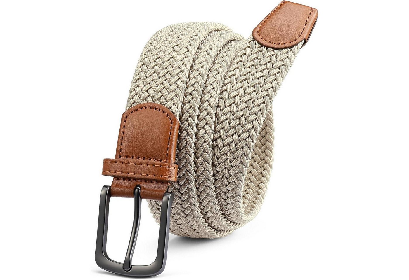LuxusKollektion Stretchgürtel Gürtel Stretch Herren Flecht Beige 115-120cm (Gesamtlänge 135cm) von LuxusKollektion