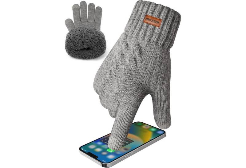 LuxusKollektion Strickhandschuhe Handschuhe Herren Thermo Fleece Strick Touchscreen Outdoor Hellgrau von LuxusKollektion