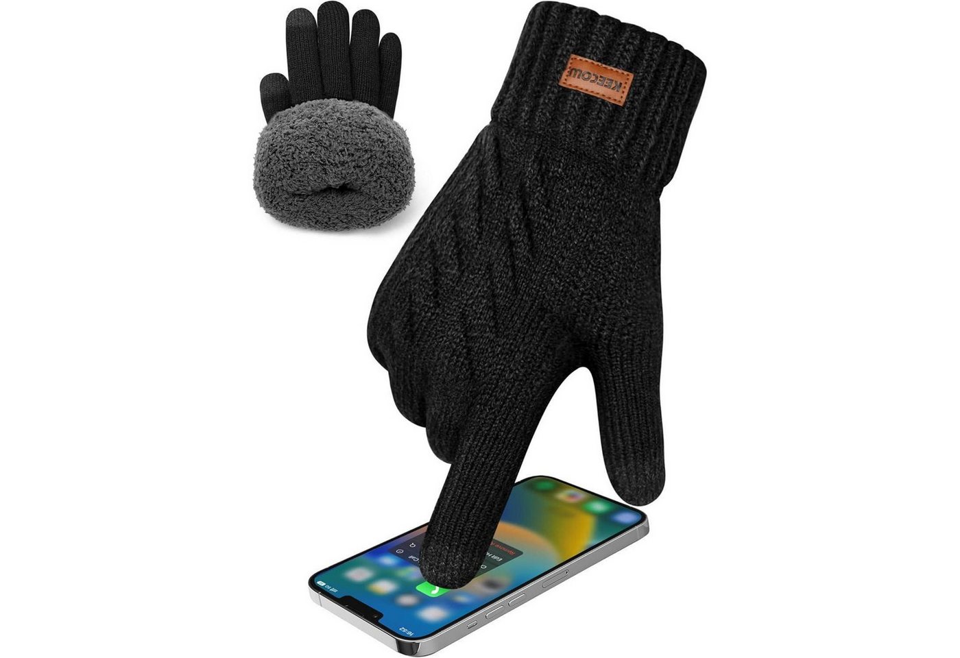 LuxusKollektion Strickhandschuhe Handschuhe Herren Touchscreen Thermo Fleece Strick Outdoor Schwarz von LuxusKollektion