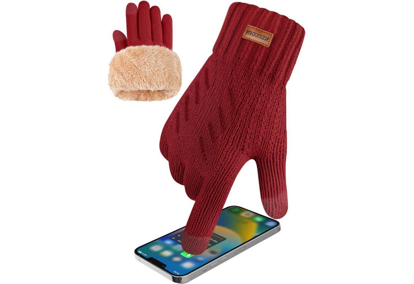 LuxusKollektion Strickhandschuhe Handschuhe Herren Touchscreen Thermo Outdoor Radfahren Rot von LuxusKollektion