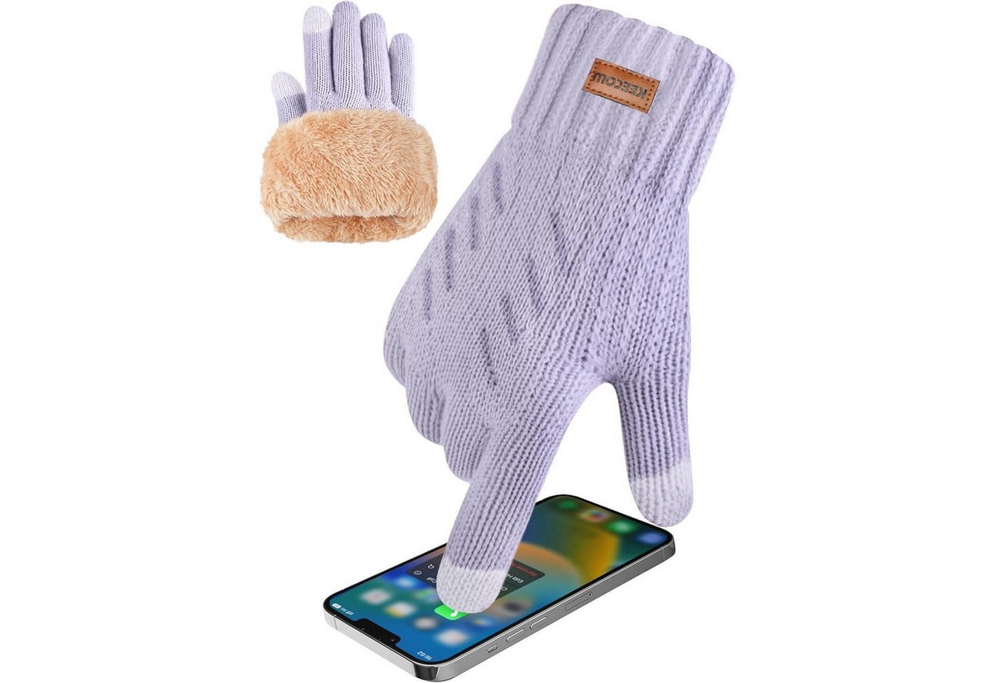 LuxusKollektion Strickhandschuhe Handschuhe Herren Winterhandschuhe Touchscreen Fleece Lila von LuxusKollektion