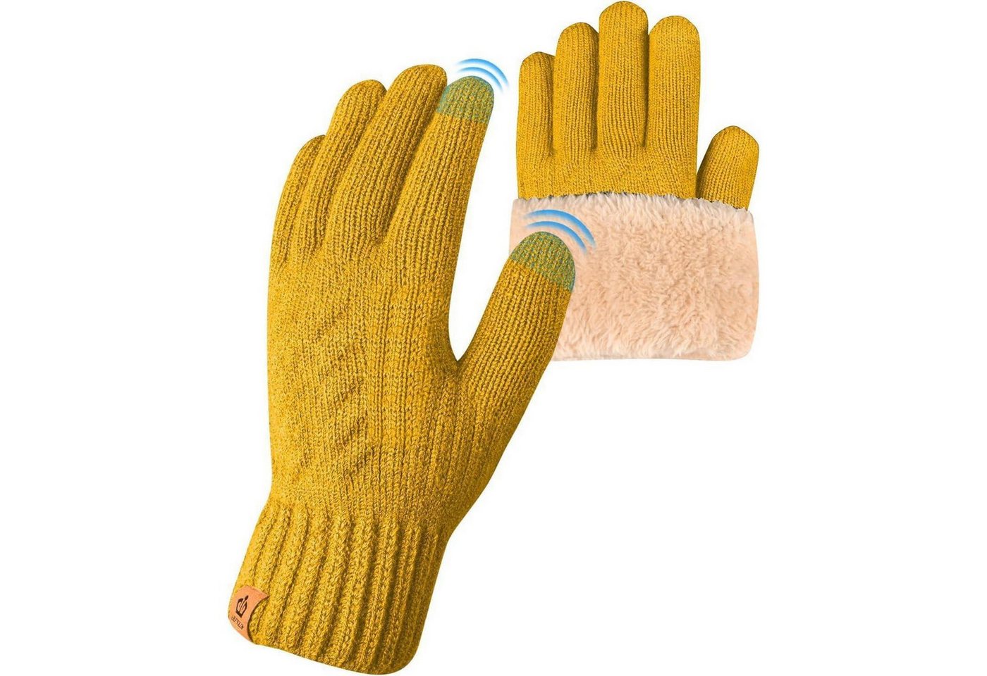 LuxusKollektion Strickhandschuhe Winterhandschuhe Damen Touchscreen Fleecefutter Thermo Gelb von LuxusKollektion