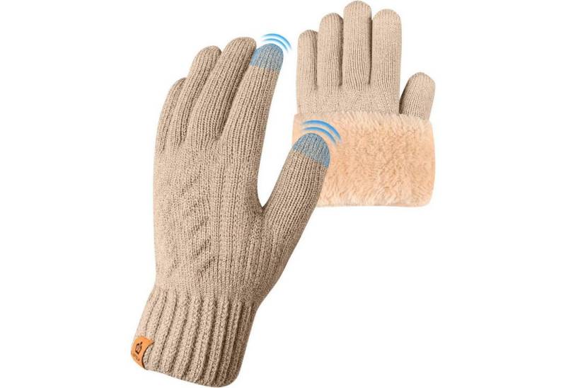 LuxusKollektion Strickhandschuhe Winterhandschuhe Touchscreen Fleecefutter Thermo Damen Beige von LuxusKollektion