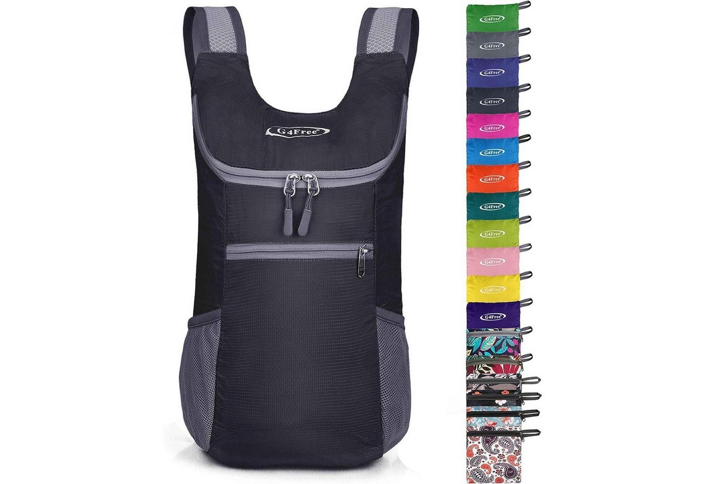 LuxusKollektion Tagesrucksack Rucksack 11l faltbar ultraleicht Reisen Wandern Radfahren Schwarz von LuxusKollektion