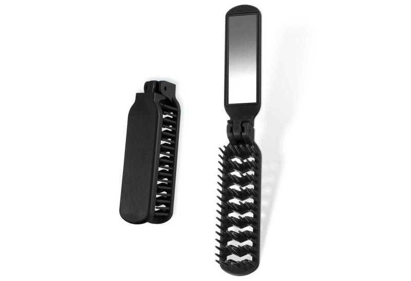 LuxusKollektion Taschen-Kamm Reisebürste Schwarz Mini Faltbare Haarbürste Spiegel Kompakt Frauen von LuxusKollektion