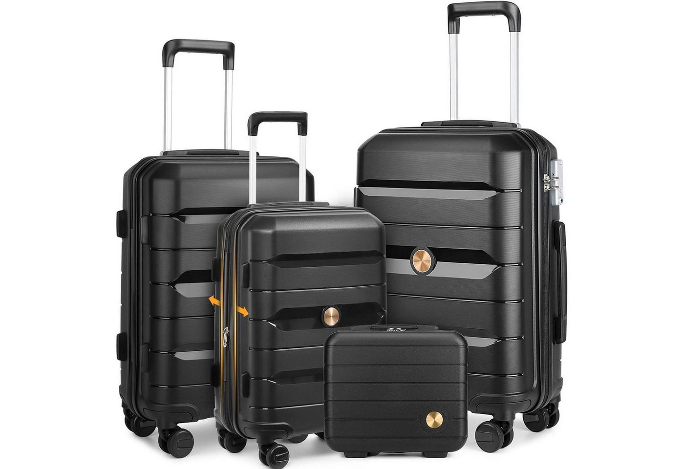 LuxusKollektion Trolleyset Hartschalenkoffer Set Handgepäck Schwarz Kofferset 4tlg M Erweiterbar von LuxusKollektion