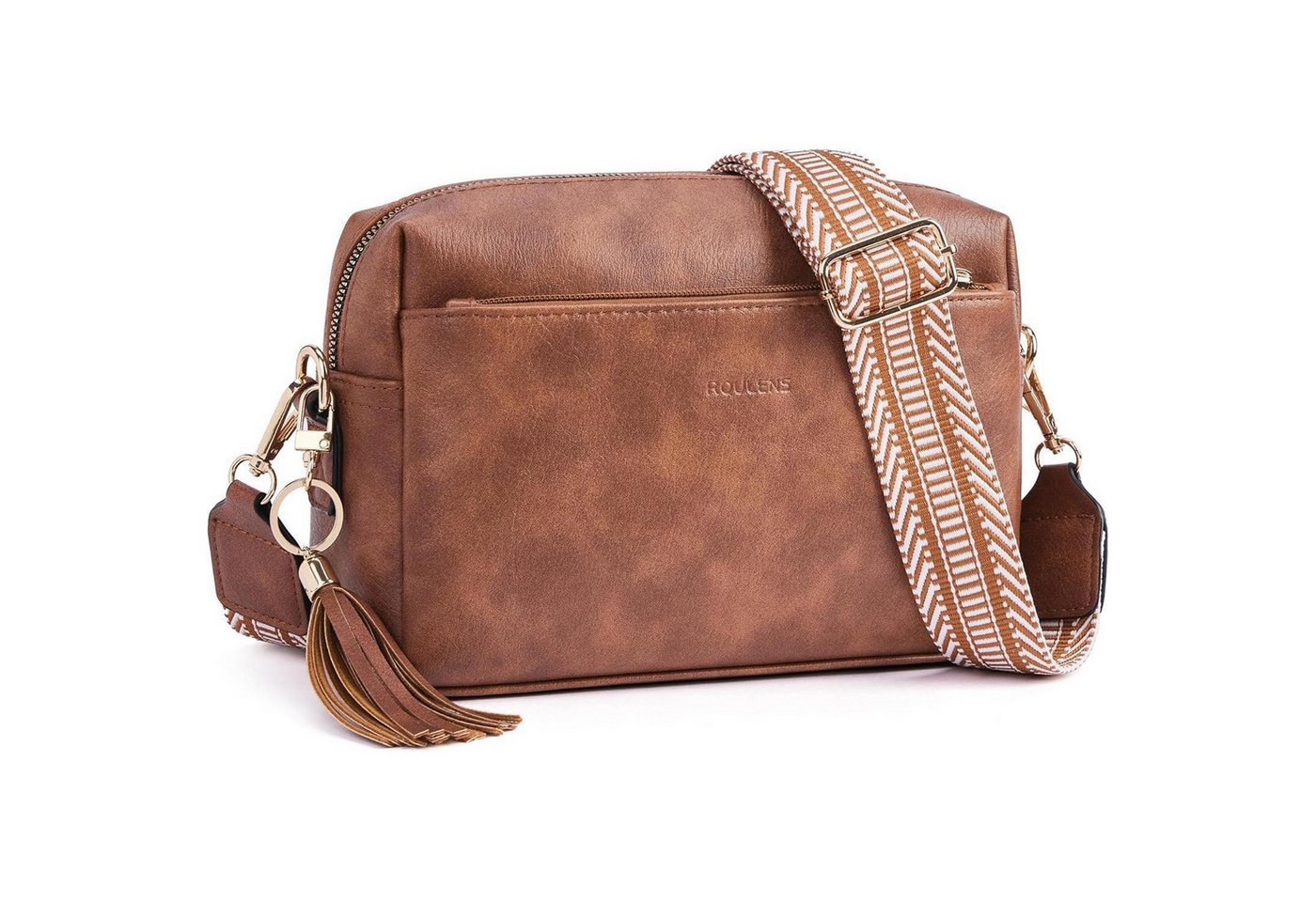 LuxusKollektion Umhängetasche Damen Umhängetasche Veganem Leder Schultertasche mit 3 Fächern C-braun von LuxusKollektion