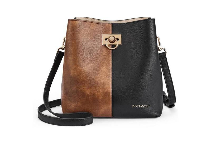 LuxusKollektion Umhängetasche Handtasche Crossbody Damen Leder Handytasche A-4206-schwarz mit Braun von LuxusKollektion