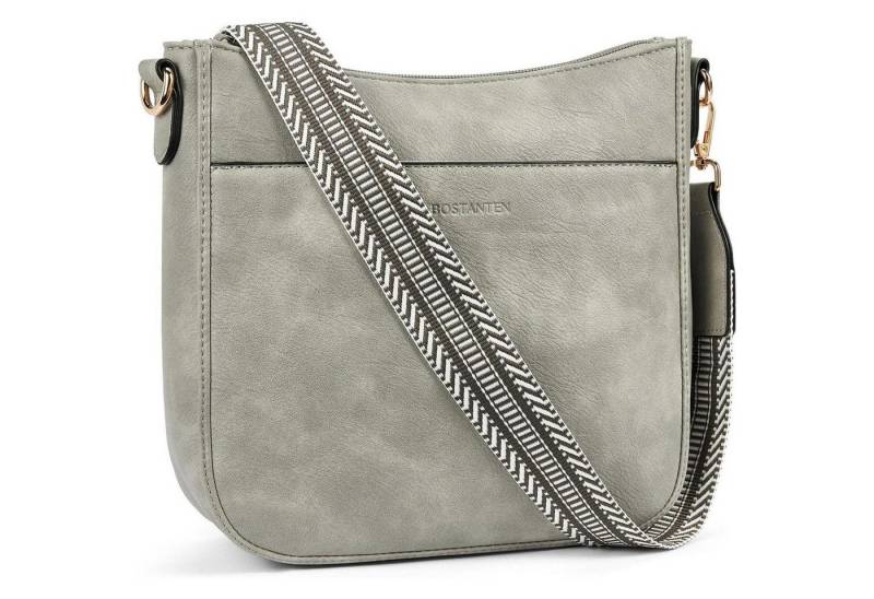 LuxusKollektion Umhängetasche Handtasche Damen Crossbody Leder Schultertasche Riemen 2 grau von LuxusKollektion