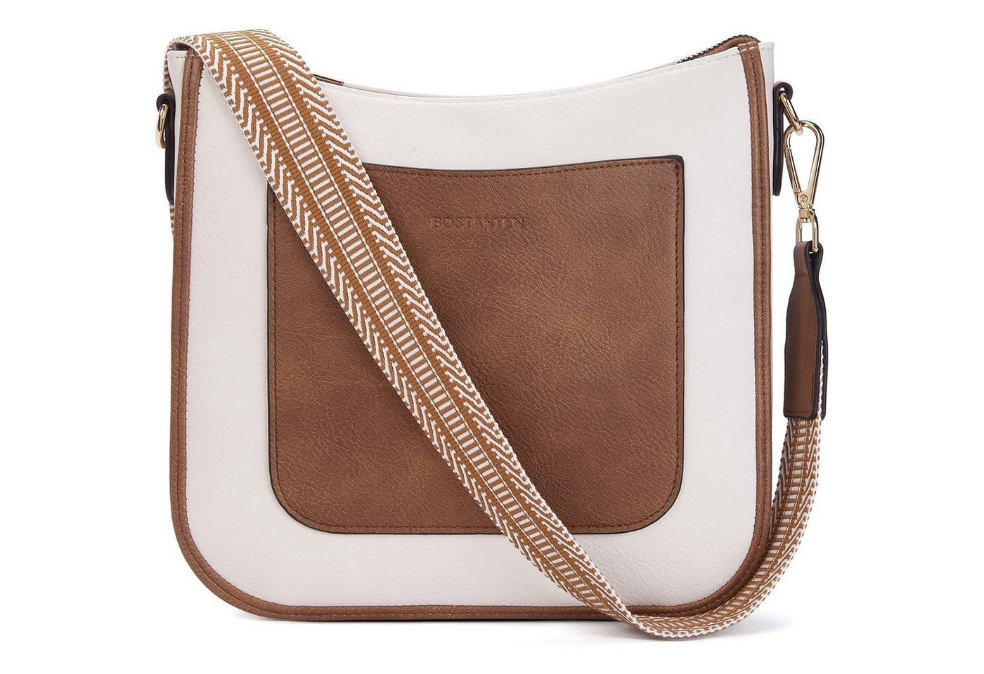 LuxusKollektion Umhängetasche Handtasche Damen Crossbody Leder Umhängetasche 3-beige mit Braun von LuxusKollektion