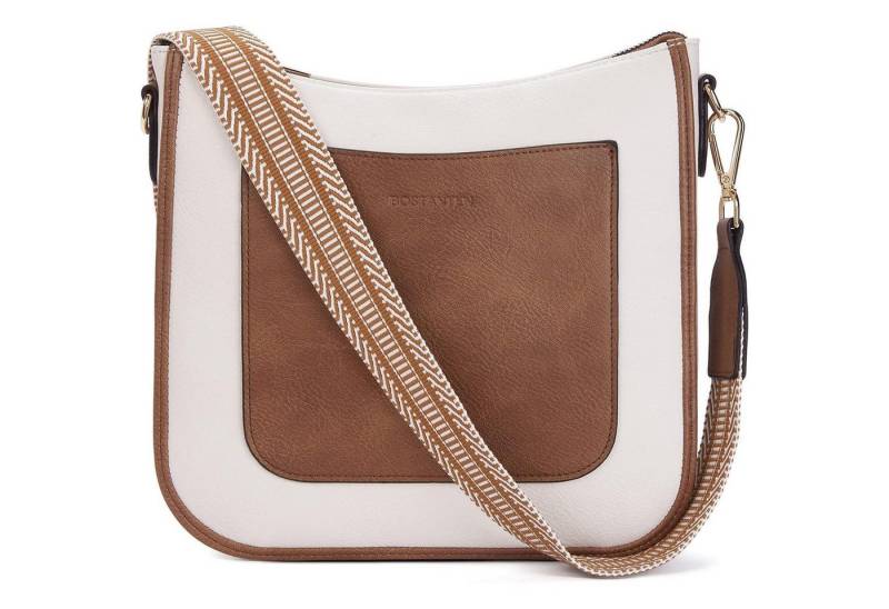 LuxusKollektion Umhängetasche Handtasche Damen Crossbody Leder Umhängetasche 3-beige mit Braun von LuxusKollektion