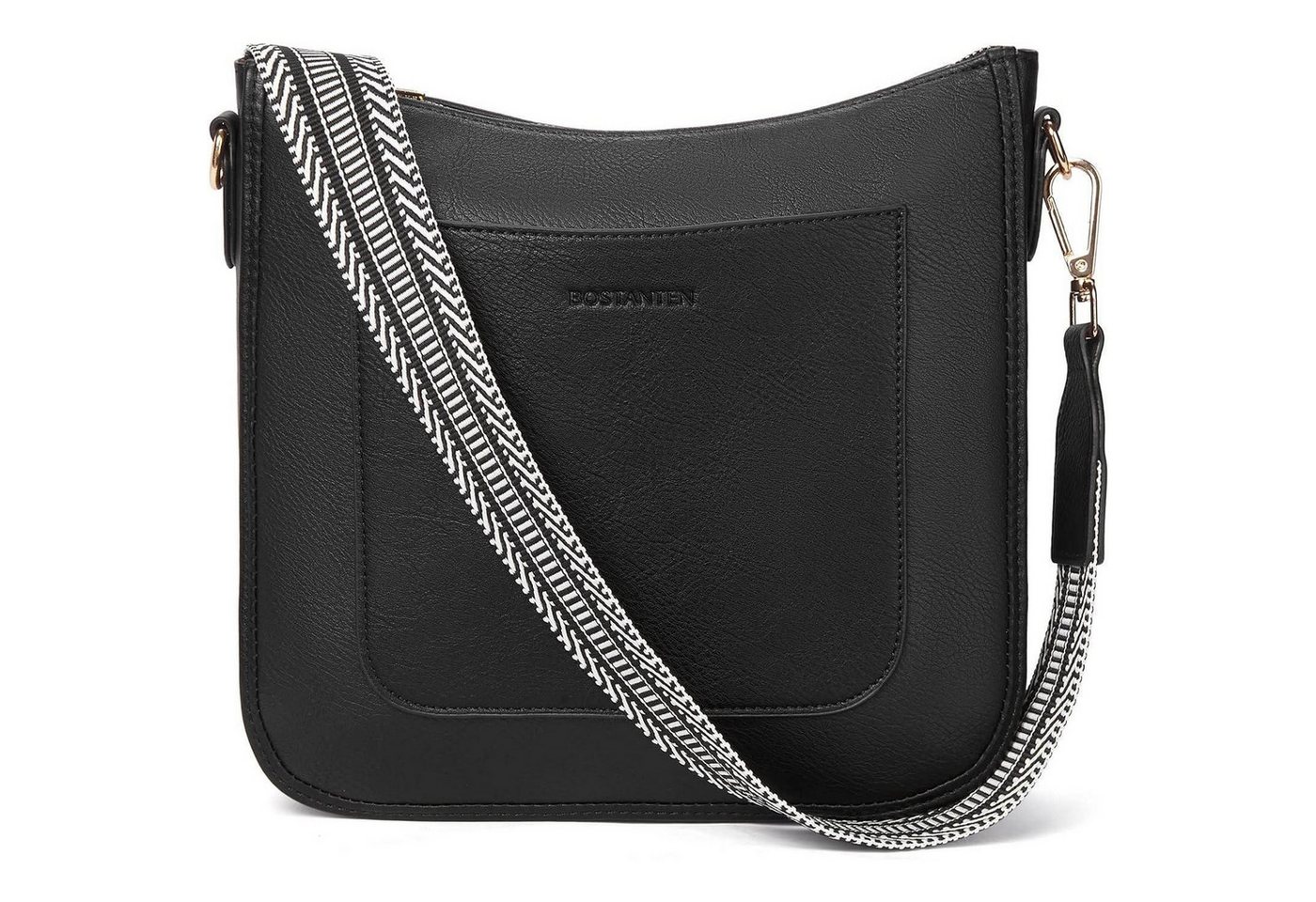 LuxusKollektion Umhängetasche Handtasche Damen Leder Crossbody Mittelgroß Verstellbar 3 schwarz von LuxusKollektion