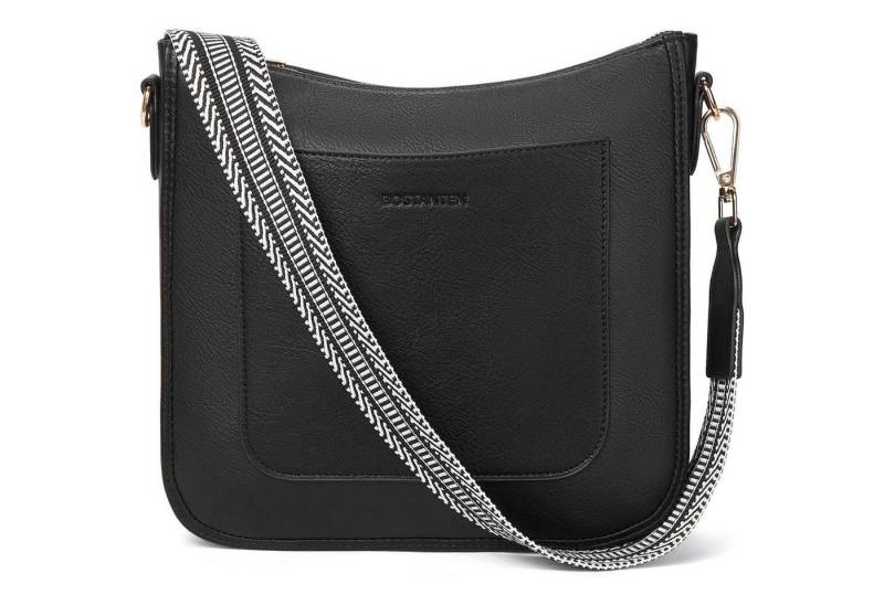 LuxusKollektion Umhängetasche Handtasche Damen Leder Crossbody Mittelgroß Verstellbar 3 schwarz von LuxusKollektion
