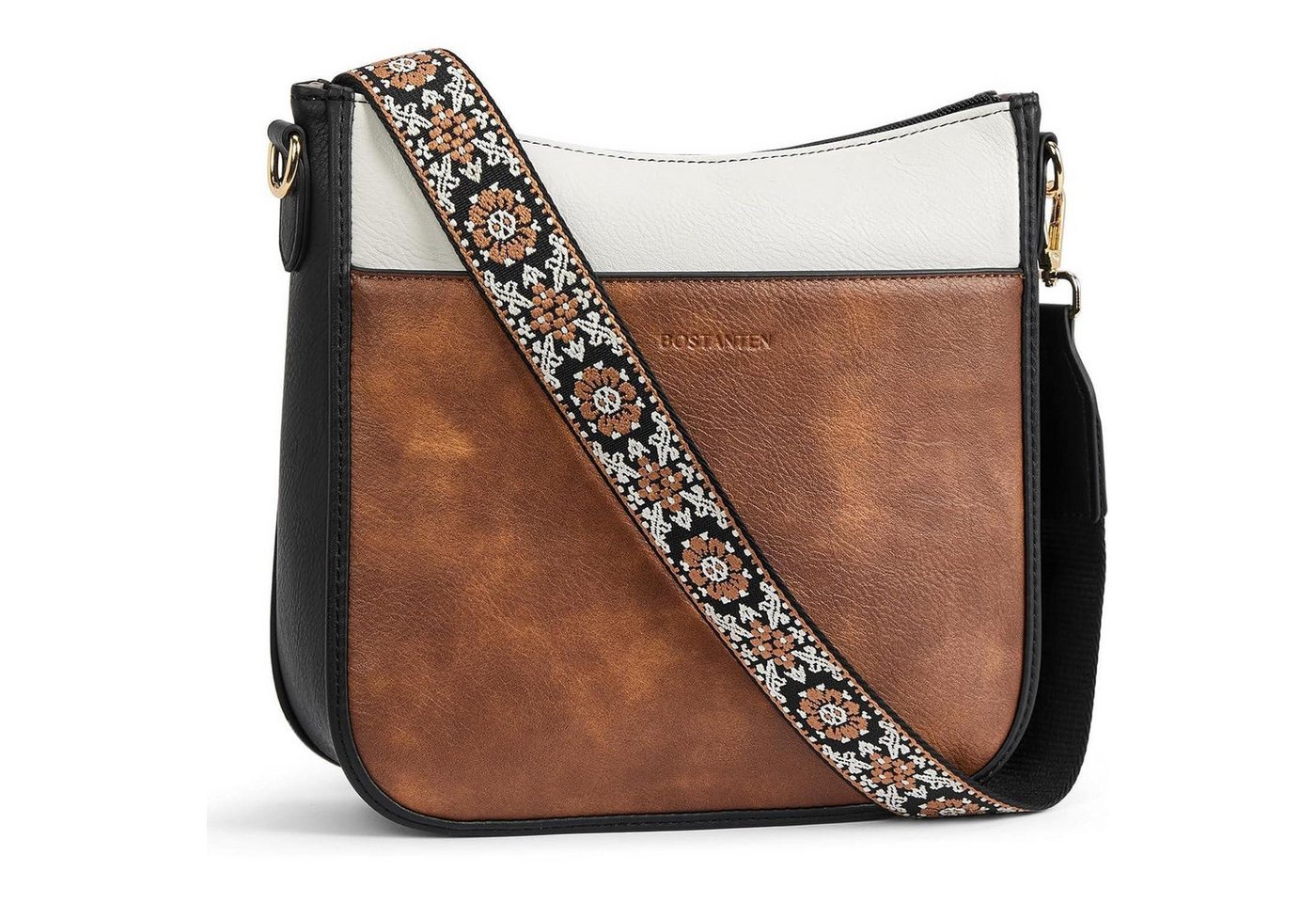 LuxusKollektion Umhängetasche Handtasche Damen Leder Crossbody Umhängetasche 1-beige mit Braun von LuxusKollektion