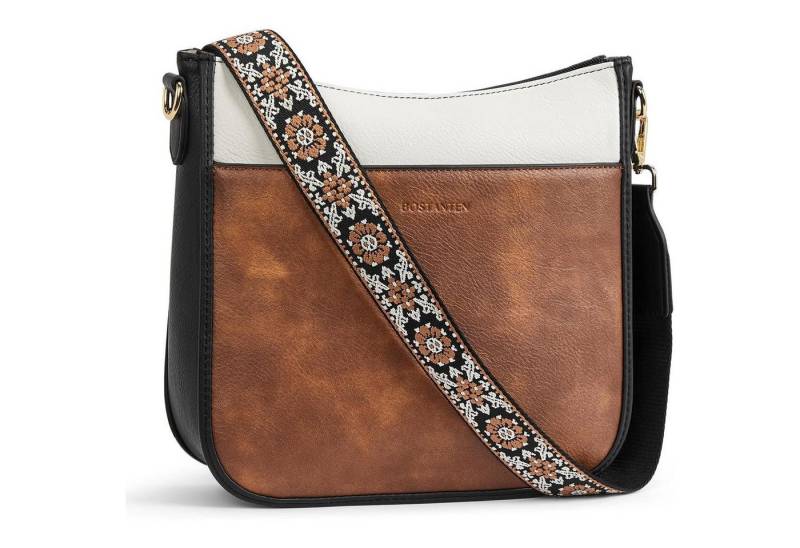 LuxusKollektion Umhängetasche Handtasche Damen Leder Crossbody Umhängetasche 1-beige mit Braun von LuxusKollektion