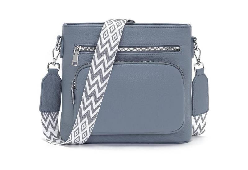 LuxusKollektion Umhängetasche Handtasche Damen Umhängetasche Crossbody Leder Graublau A-graublau von LuxusKollektion