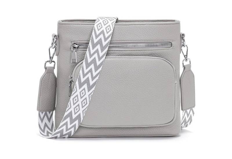 LuxusKollektion Umhängetasche Handtasche Damen Umhängetasche Crossbody PU Leder Gurt Grau von LuxusKollektion
