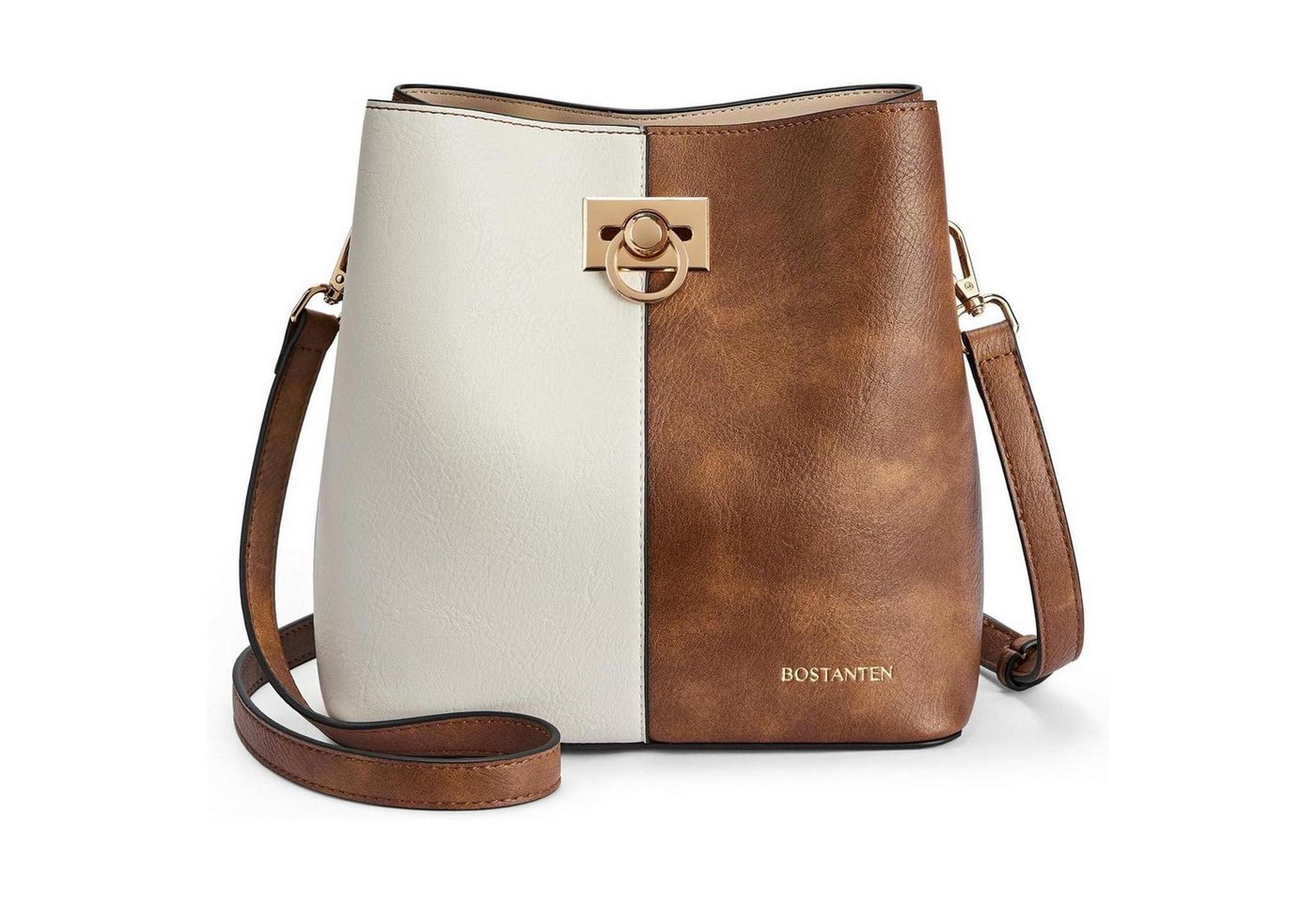 LuxusKollektion Umhängetasche Handtasche Damen Umhängetasche Veganes Leder A-4206-beige mit Braun von LuxusKollektion