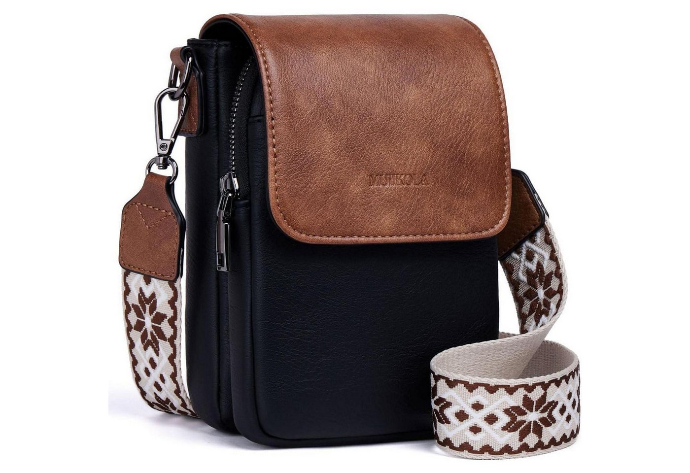 LuxusKollektion Umhängetasche Handytasche Umhängetasche Damen Leder RFID Blockierung Z-blackbrown von LuxusKollektion