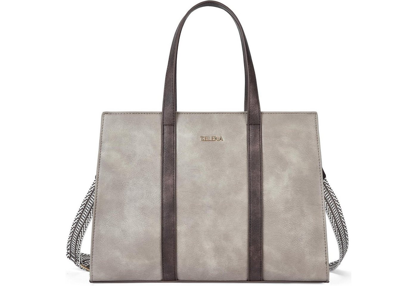 LuxusKollektion Umhängetasche Schultertasche Damen Umhängetasche PU Leder 5-grau mit Kaffee von LuxusKollektion