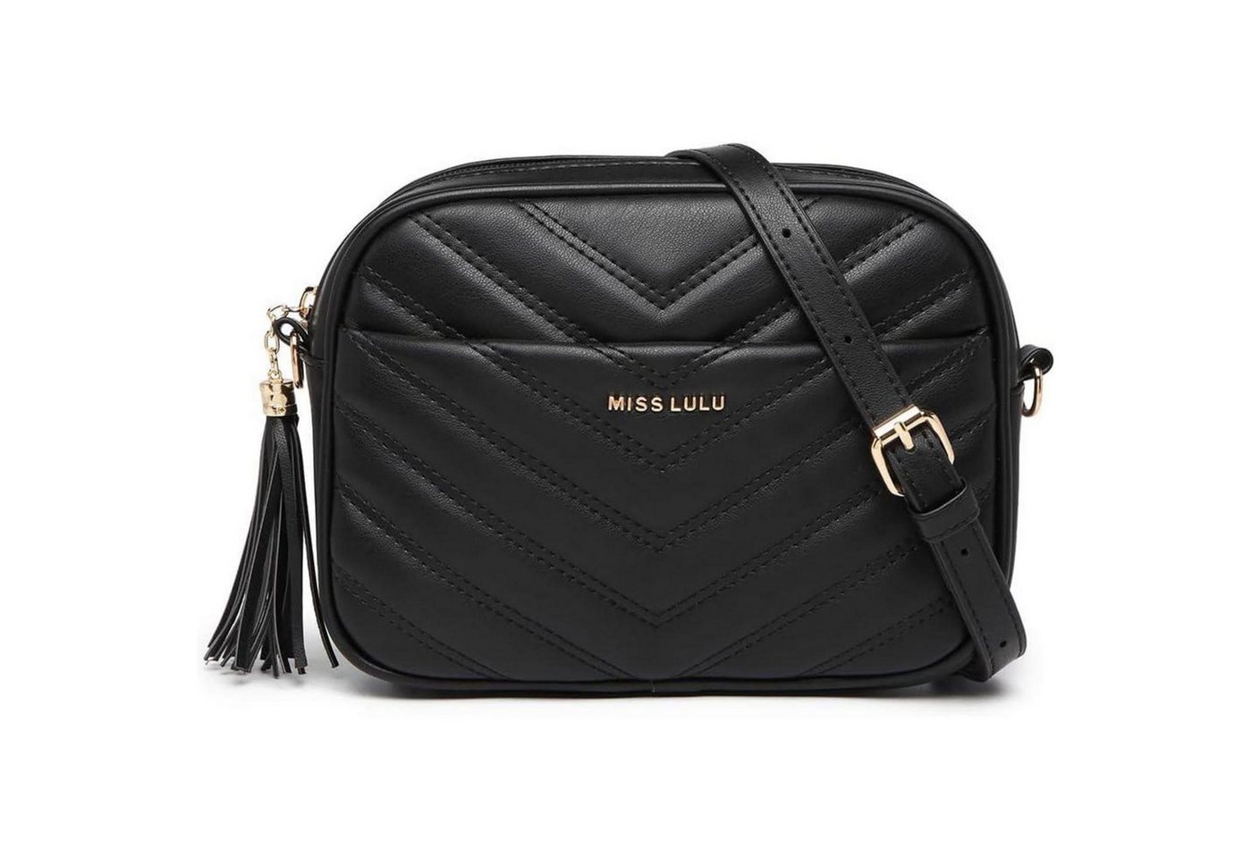 LuxusKollektion Umhängetasche Umhängetasche Damen Crossbody Gold Quaste Dekoration klein Black von LuxusKollektion