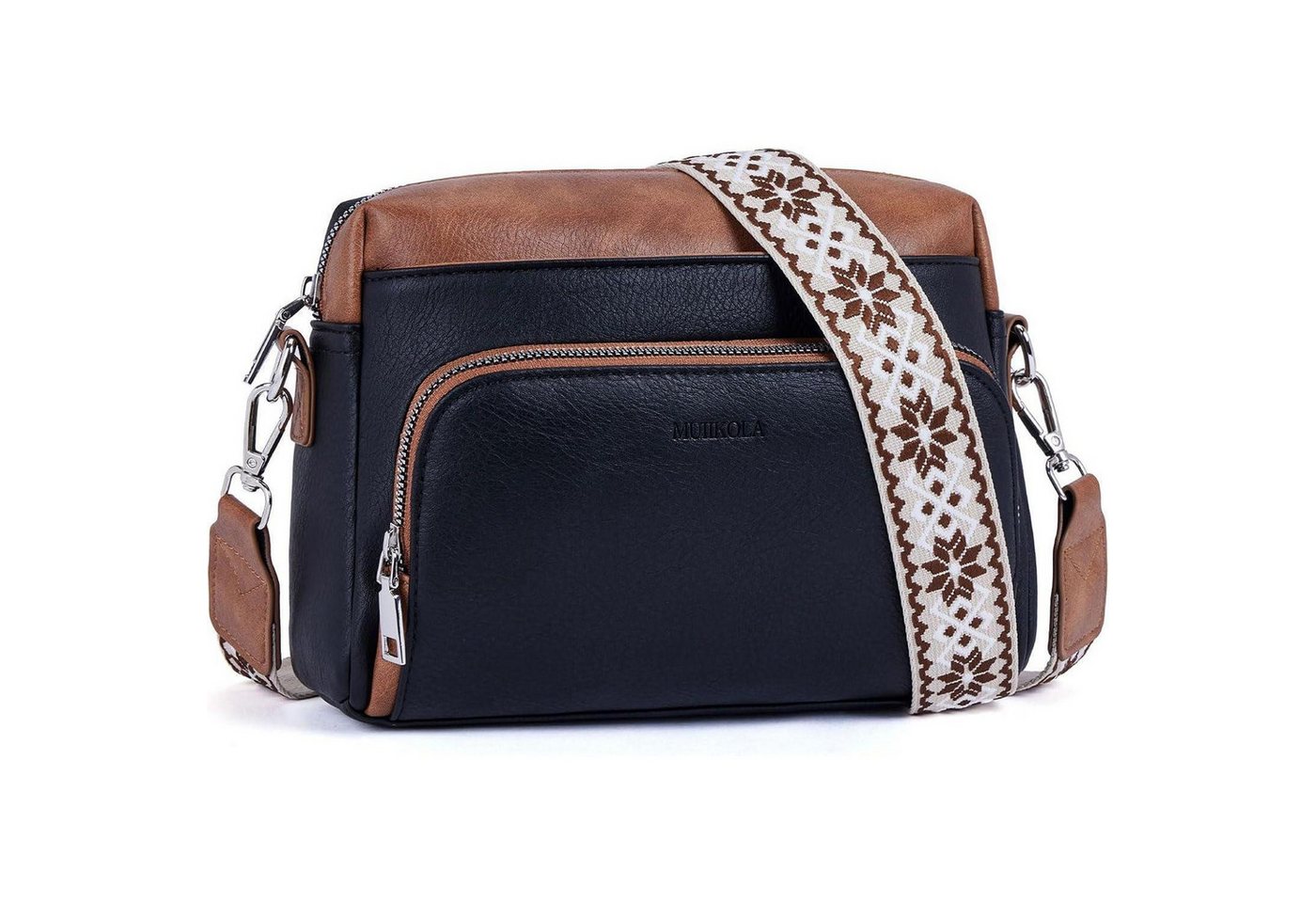 LuxusKollektion Umhängetasche Umhängetasche Damen Crossbody Klein PU Leder Schultergurt A-blackbrown von LuxusKollektion