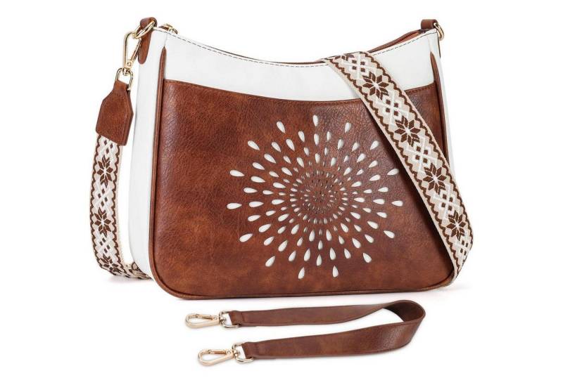 LuxusKollektion Umhängetasche Umhängetasche Damen Crossbody Klein Veganleder F-806-weiß&braun von LuxusKollektion