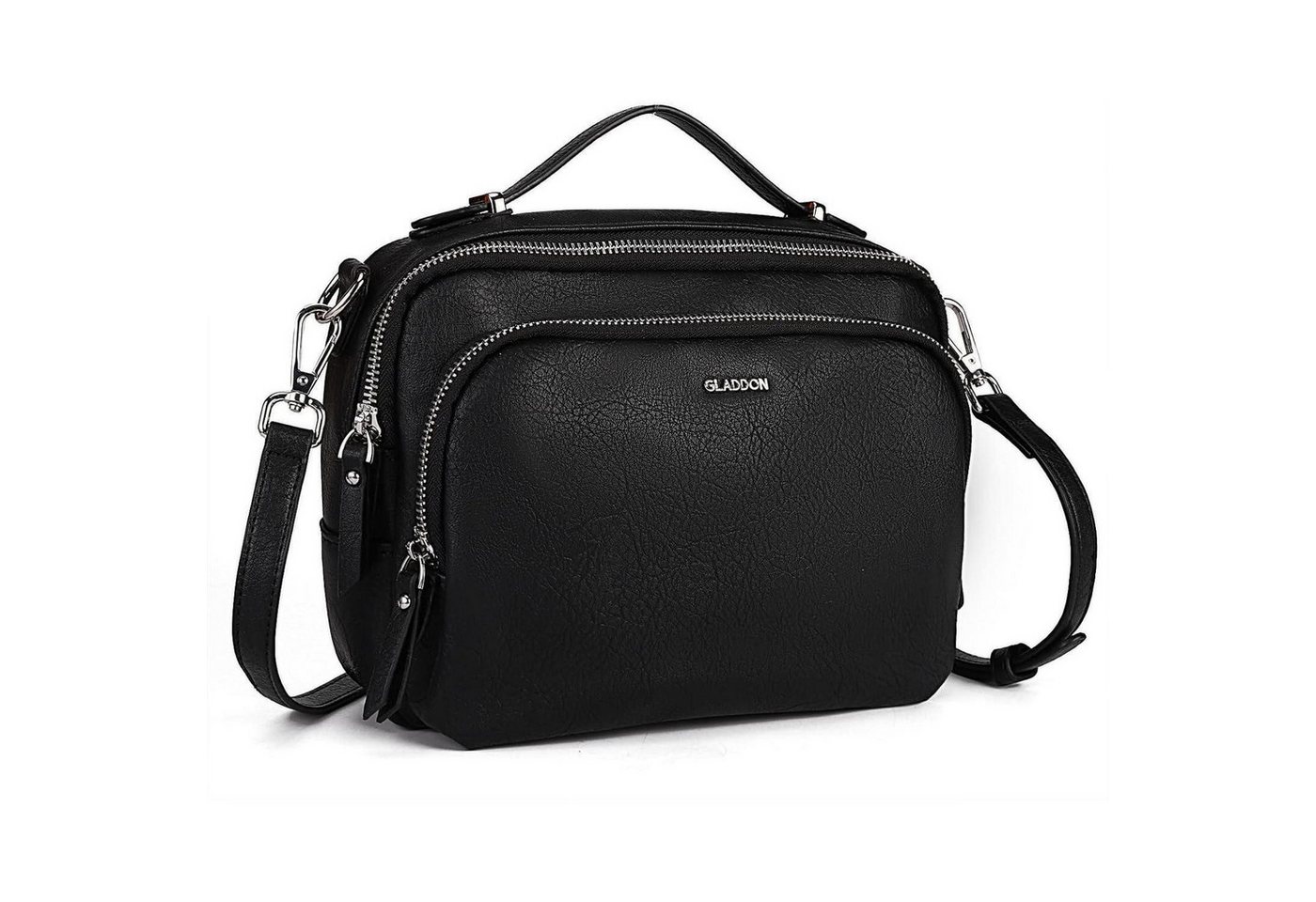 LuxusKollektion Umhängetasche Umhängetasche Damen Crossbody Leder Reißverschluss Schwarz-1 von LuxusKollektion