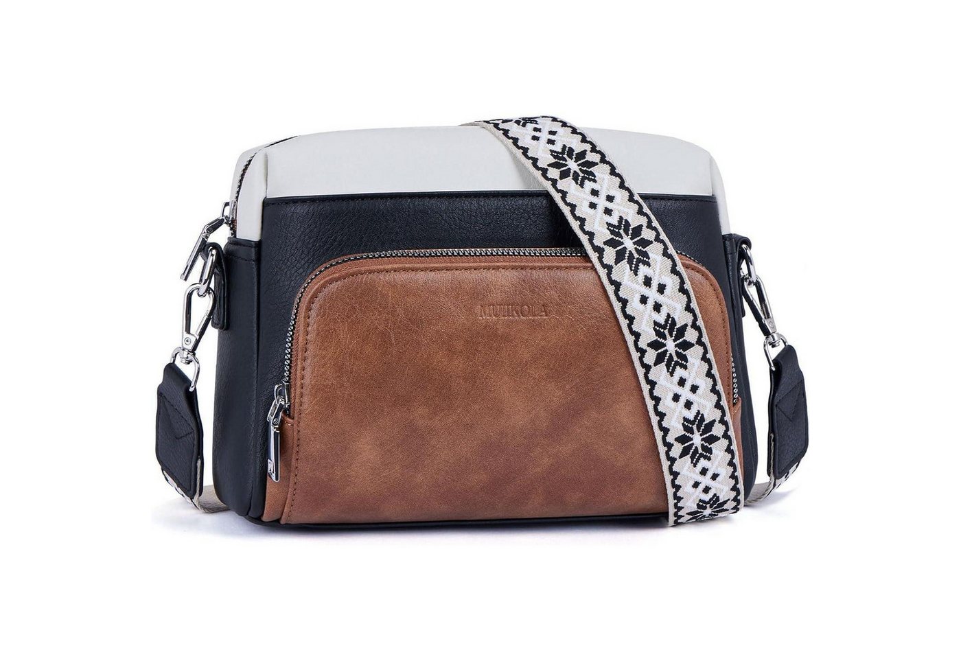 LuxusKollektion Umhängetasche Umhängetasche Damen Crossbody PU Leder Verstellbar A-blackbeigebrown von LuxusKollektion