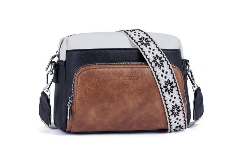 LuxusKollektion Umhängetasche Umhängetasche Damen Crossbody PU Leder Verstellbar A-blackbeigebrown von LuxusKollektion