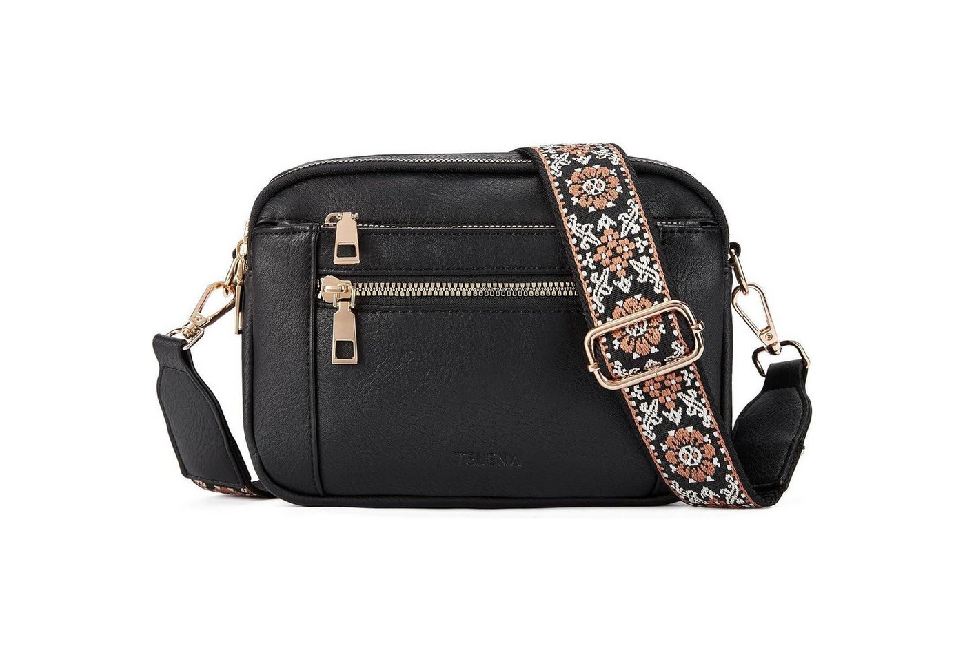 LuxusKollektion Umhängetasche Umhängetasche Damen Crossbody PU Leder verstellbar Riemen A-04-schwarz von LuxusKollektion