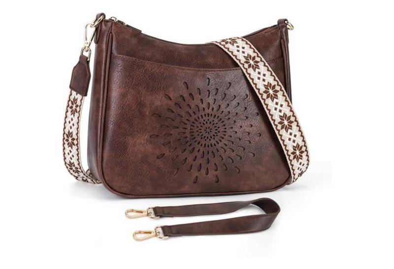 LuxusKollektion Umhängetasche Umhängetasche Damen Crossbody Sonnblumen Kartenschlitz F-801-kaffee von LuxusKollektion