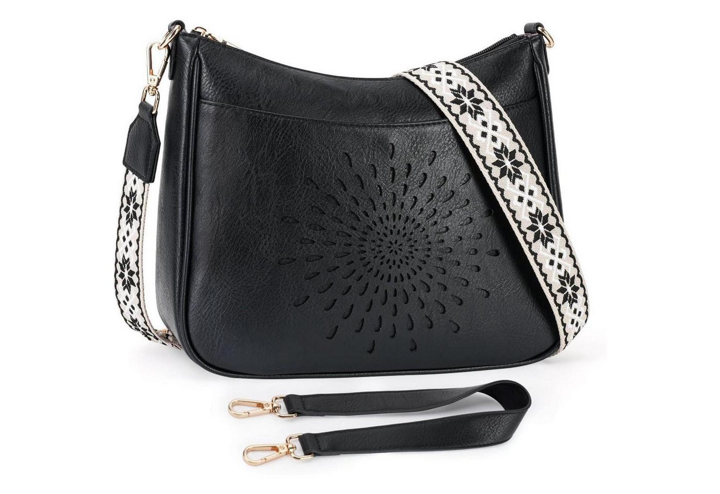 LuxusKollektion Umhängetasche Umhängetasche Damen Crossbody Veganleder Kartenschlitz F-804-schwarz von LuxusKollektion