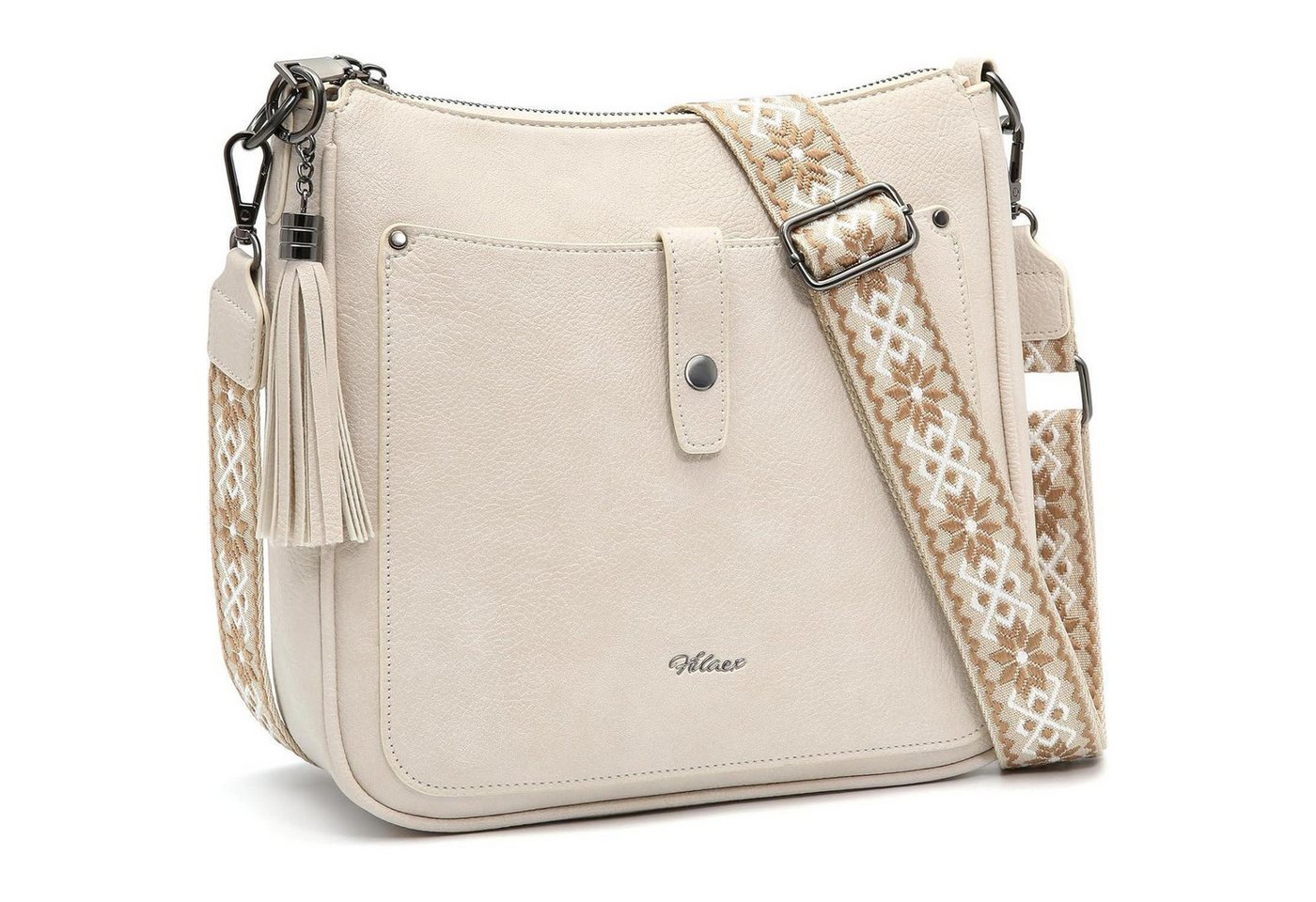 LuxusKollektion Umhängetasche Umhängetasche Damen Mittelgroß 3 Fächer PU Leder Beige & Gunmetal von LuxusKollektion