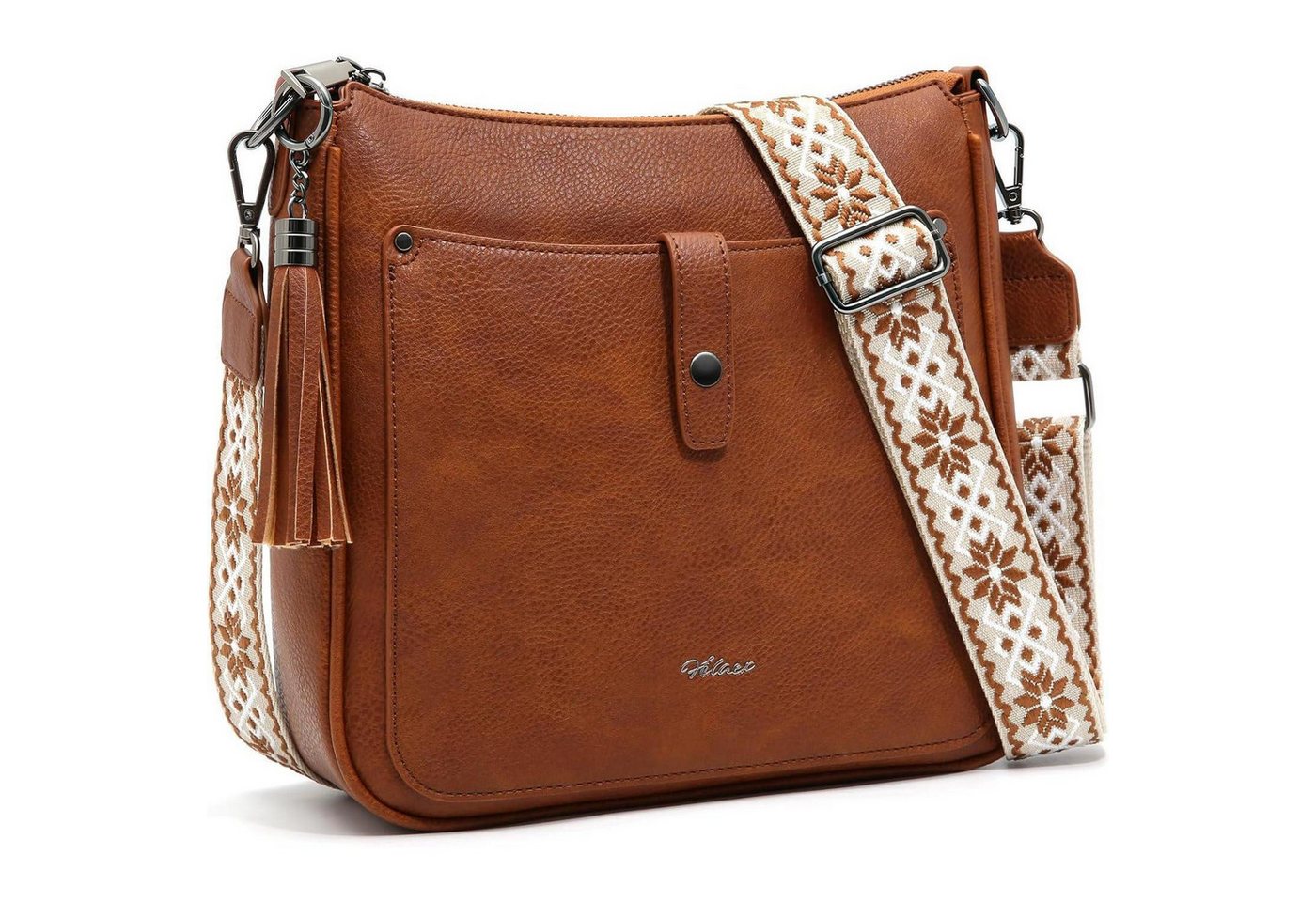 LuxusKollektion Umhängetasche Umhängetasche Damen Mittelgroß 3 Fächer PU Leder Braun Gunmetal von LuxusKollektion