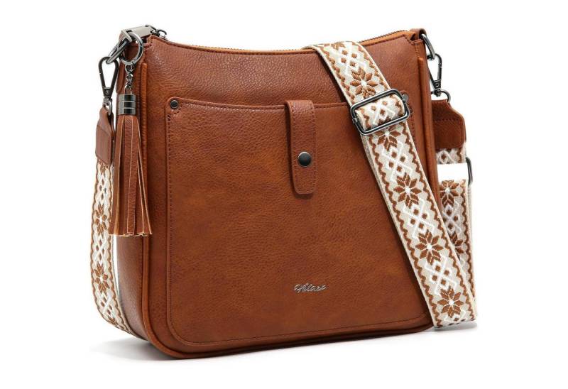 LuxusKollektion Umhängetasche Umhängetasche Damen Mittelgroß 3 Fächer PU Leder Braun Gunmetal von LuxusKollektion