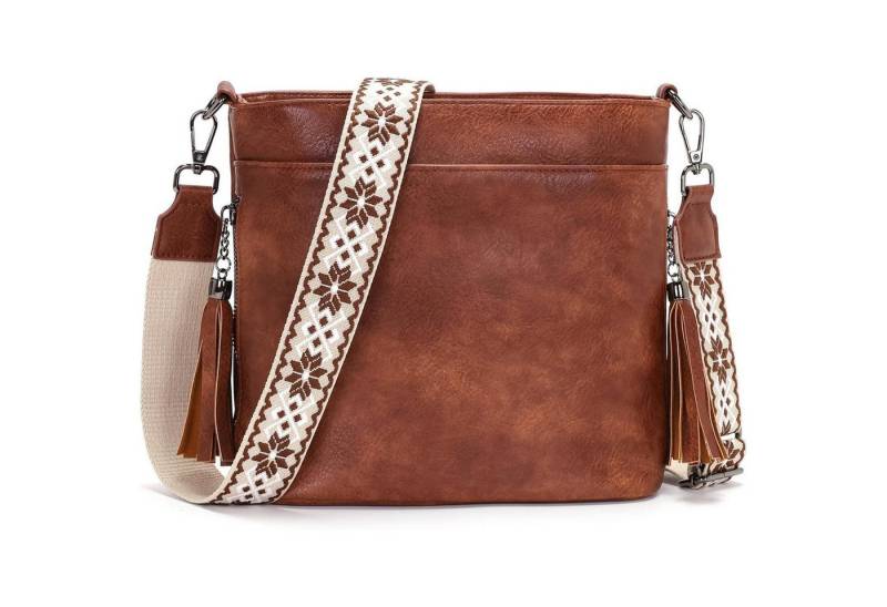 LuxusKollektion Umhängetasche Umhängetasche Damen Mittelgroß Crossbody Leder PU A-braun von LuxusKollektion