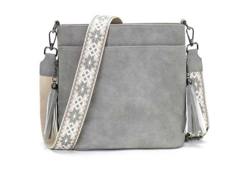 LuxusKollektion Umhängetasche Umhängetasche Damen Mittelgroß Crossbody Leder PU A dunkelgrau von LuxusKollektion