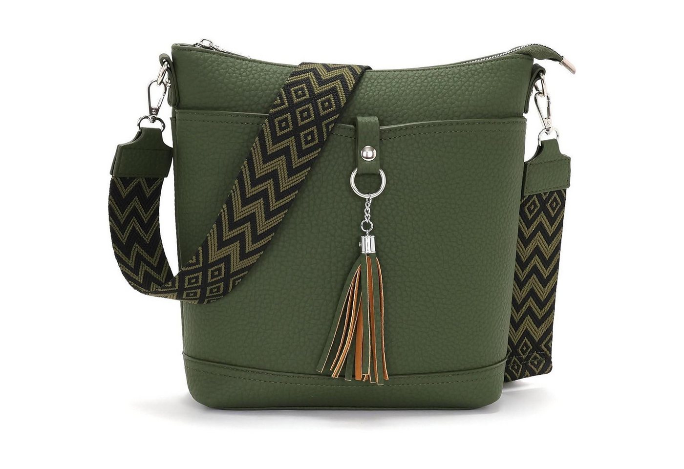 LuxusKollektion Umhängetasche Umhängetasche Damen Mittelgroß Groß Schwarz Veganes Leder B-dunkelgrün von LuxusKollektion