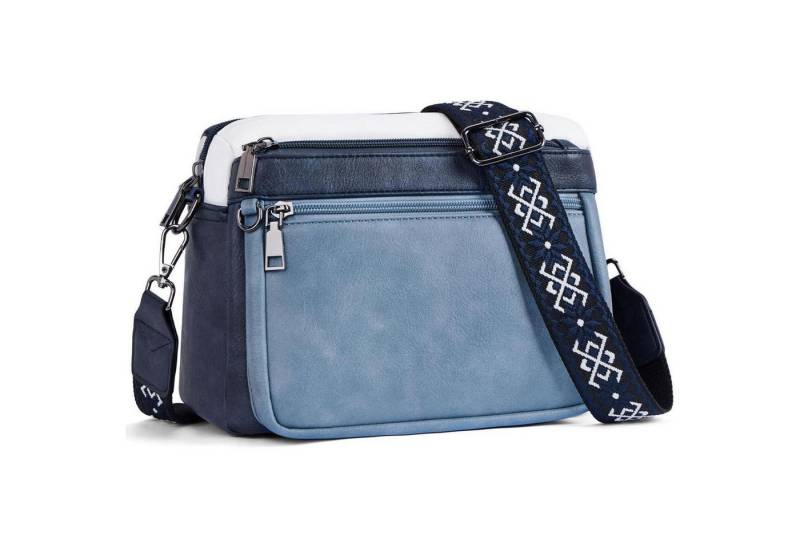 LuxusKollektion Umhängetasche Umhängetasche Damen Mittelgroß Leder Gurt B-dreifarbigblau von LuxusKollektion