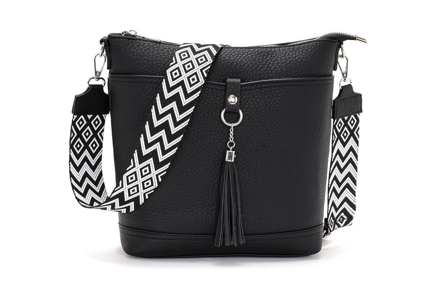 LuxusKollektion Umhängetasche Umhängetasche Damen Mittelgroß Schwarz Veganes Leder B-schwarz von LuxusKollektion