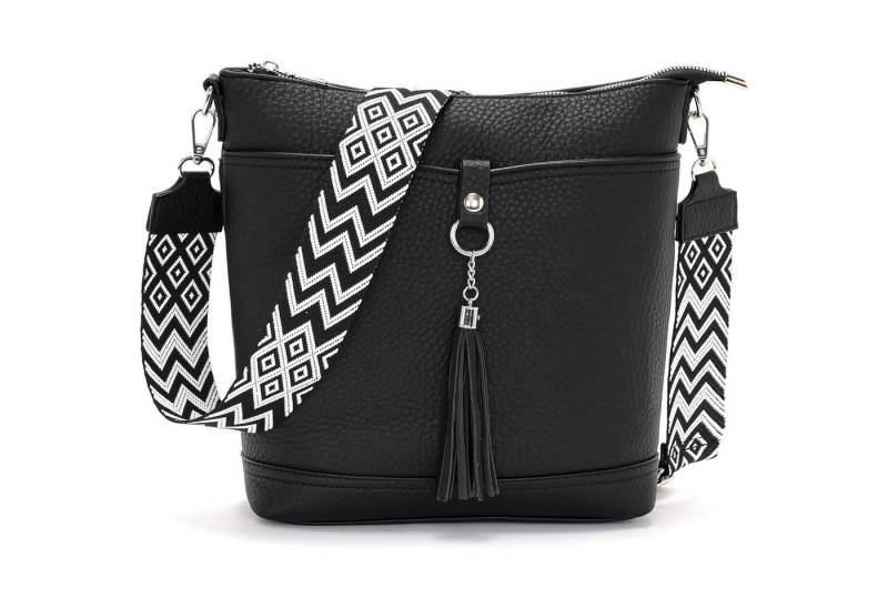 LuxusKollektion Umhängetasche Umhängetasche Damen Mittelgroß Schwarz Veganes Leder B-schwarz von LuxusKollektion