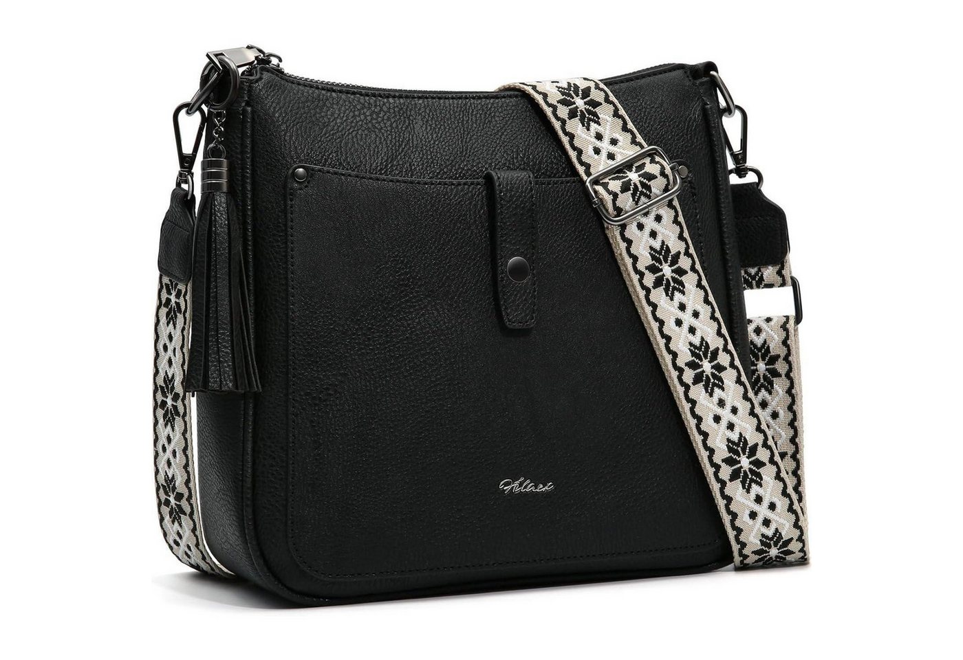 LuxusKollektion Umhängetasche Umhängetasche Damen PU Leder Crossbody Abnehmbar Schwarz & Gunmetal von LuxusKollektion