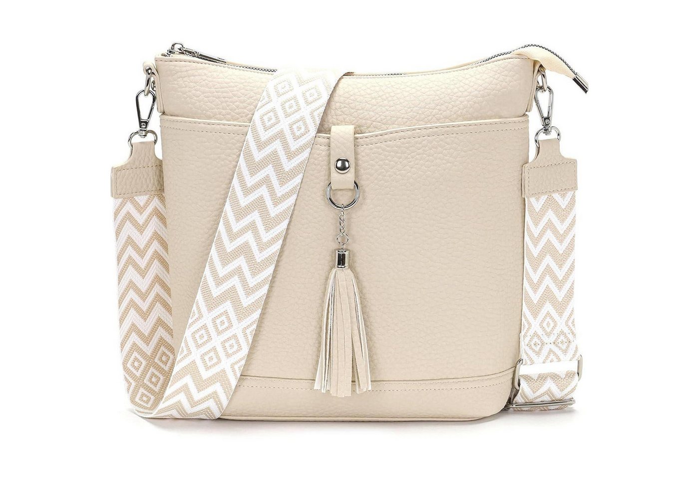 LuxusKollektion Umhängetasche Umhängetasche Damen mittelgroß schwarz veganes Leder B beige von LuxusKollektion