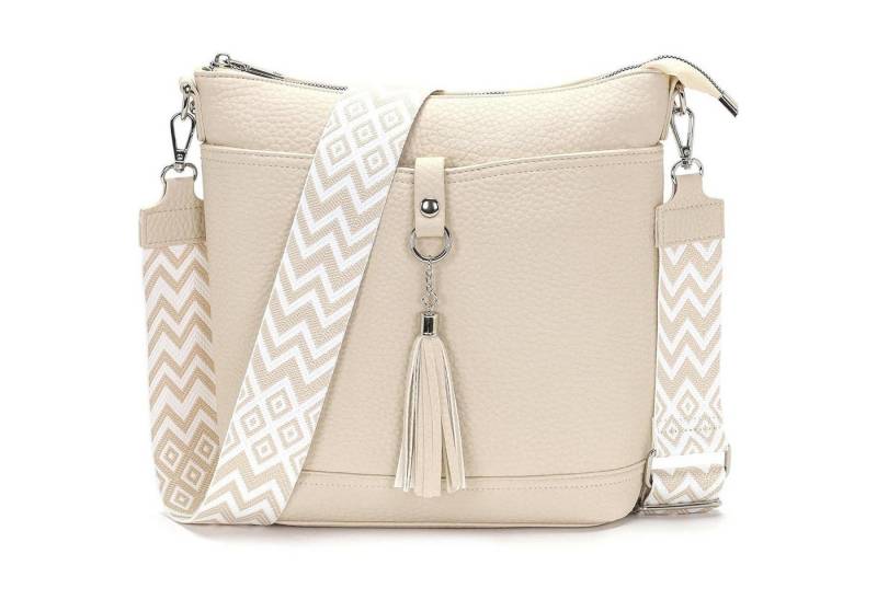 LuxusKollektion Umhängetasche Umhängetasche Damen mittelgroß schwarz veganes Leder B beige von LuxusKollektion