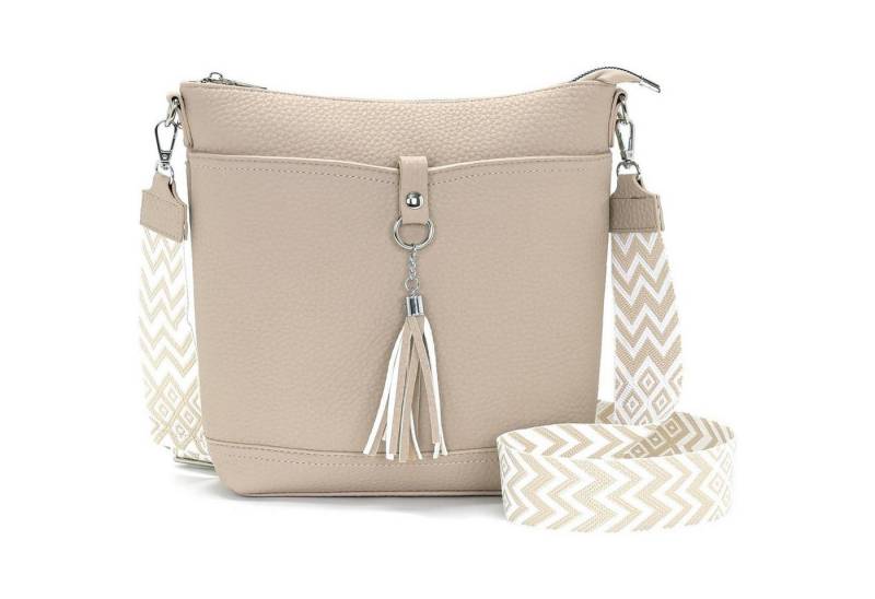 LuxusKollektion Umhängetasche Umhängetasche Damen mittelgroß schwarz veganes Leder Beigegrau von LuxusKollektion