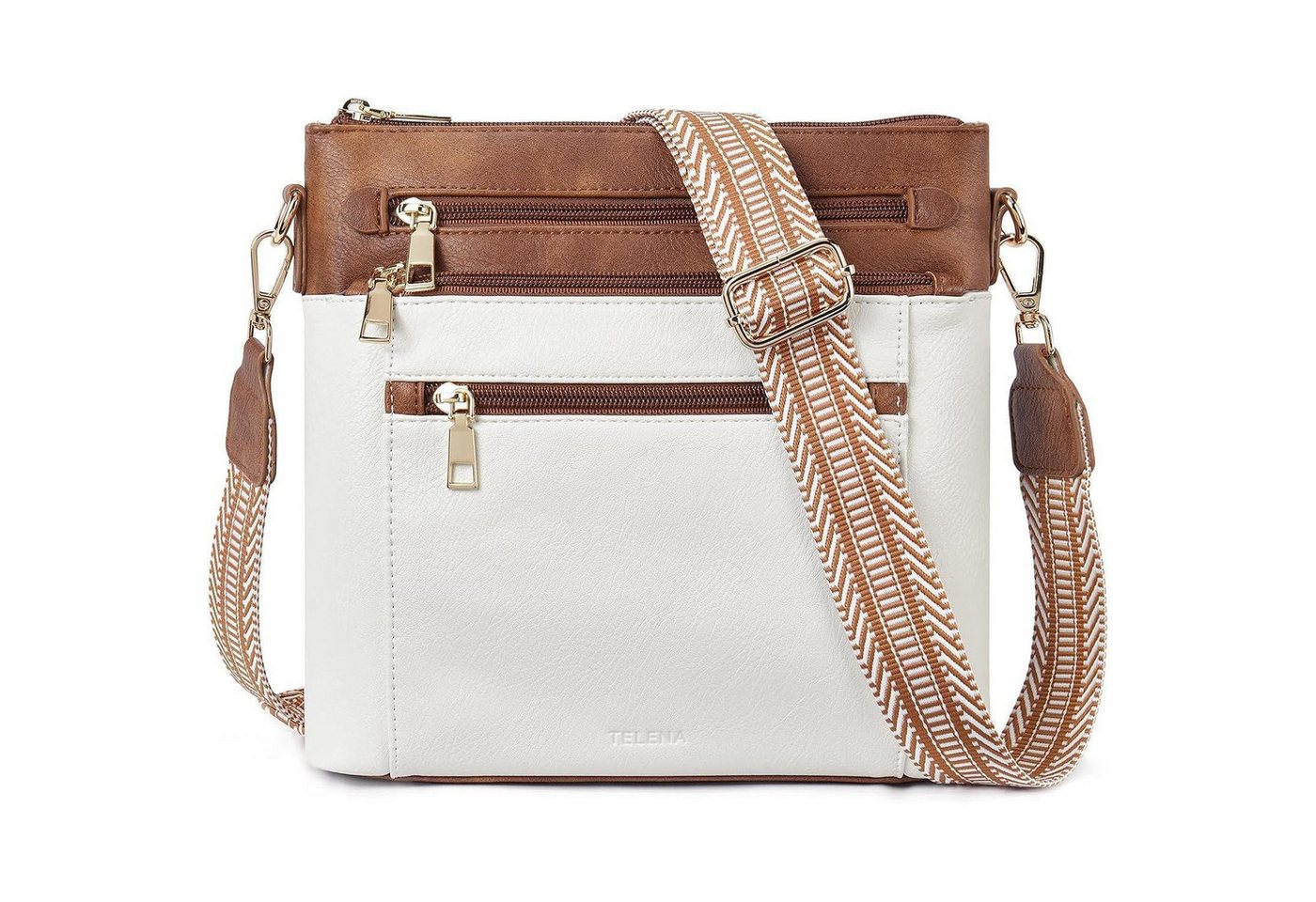 LuxusKollektion Umhängetasche Umhängetasche Kunstleder Crossbody Geldbörse F-07-beige mit Braun von LuxusKollektion